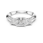 Asscher & Princess Three-Stone Diamond Engagement Ring