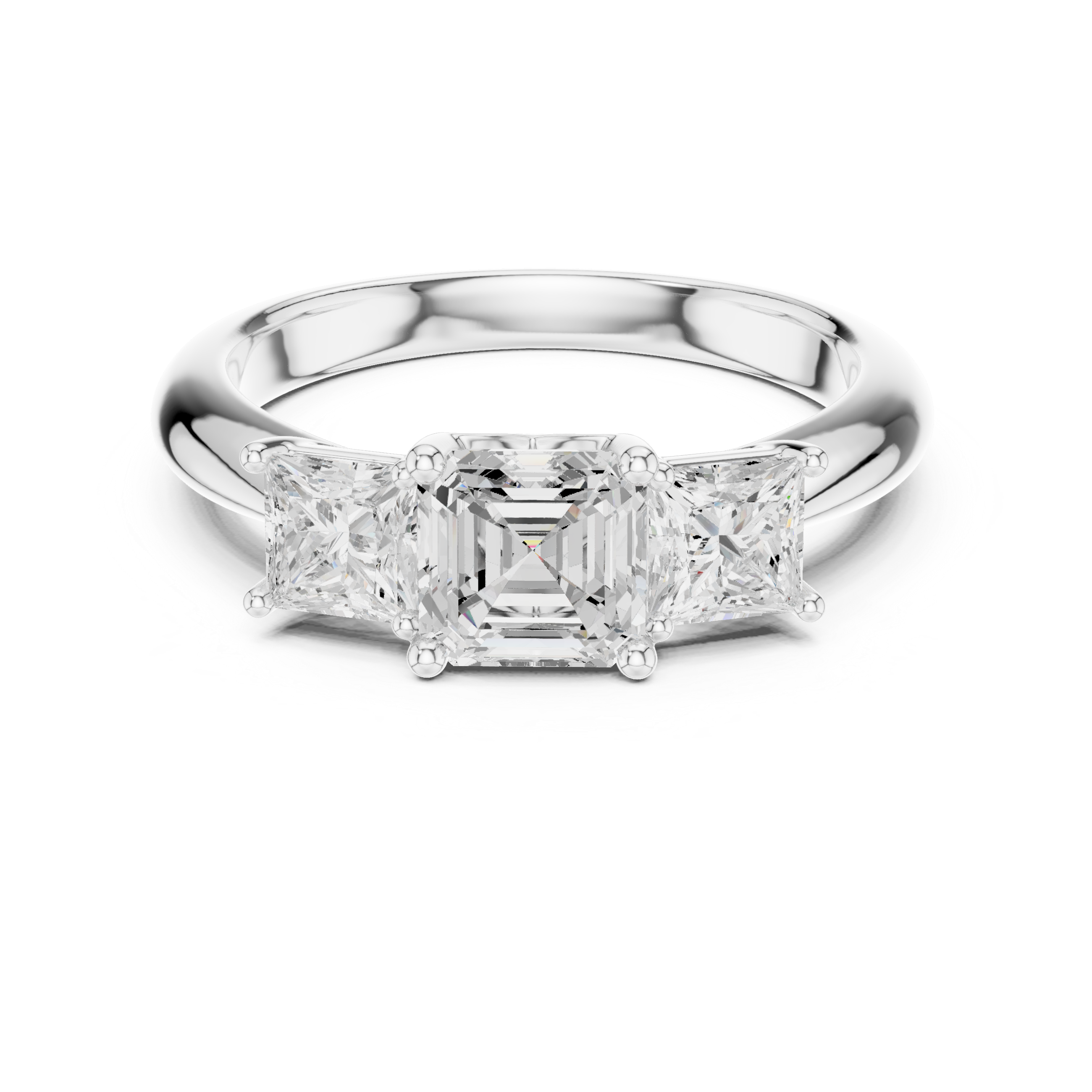 Asscher & Princess Three-Stone Diamond Engagement Ring