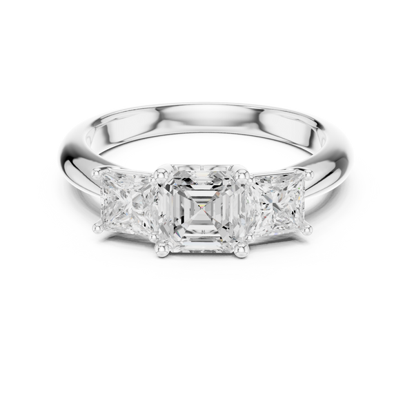 Asscher & Princess Three-Stone Diamond Engagement Ring