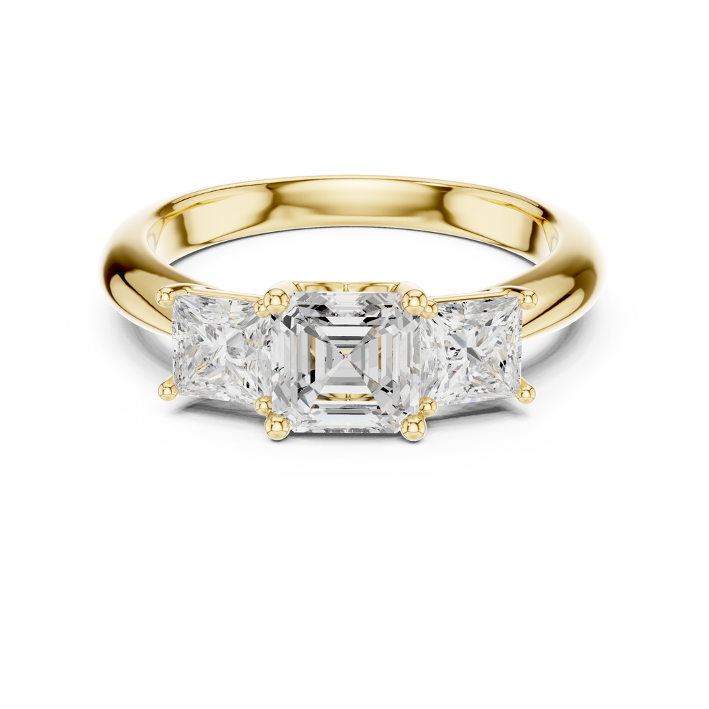 Asscher & Princess Three-Stone Diamond Engagement Ring