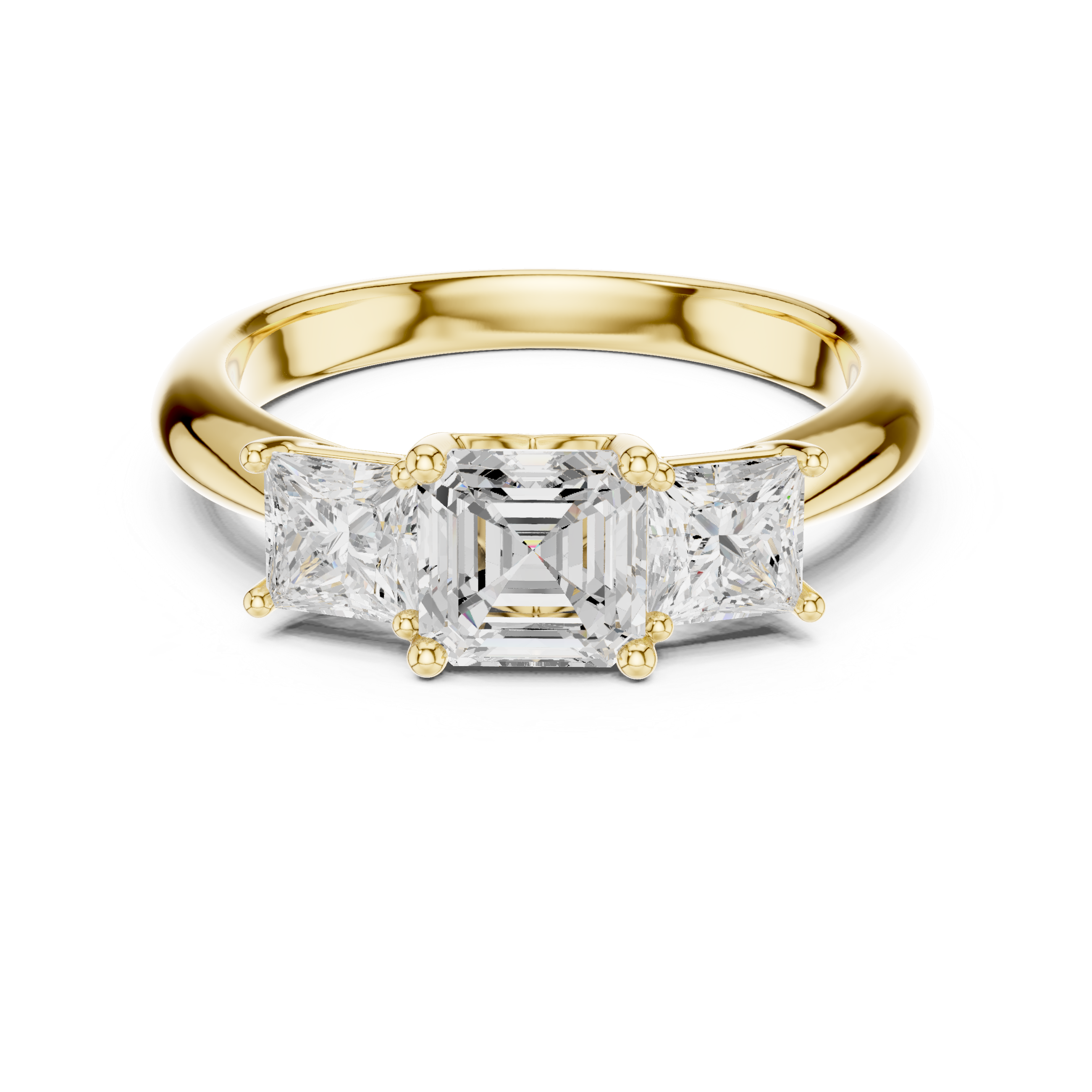 Asscher & Princess Three-Stone Diamond Engagement Ring
