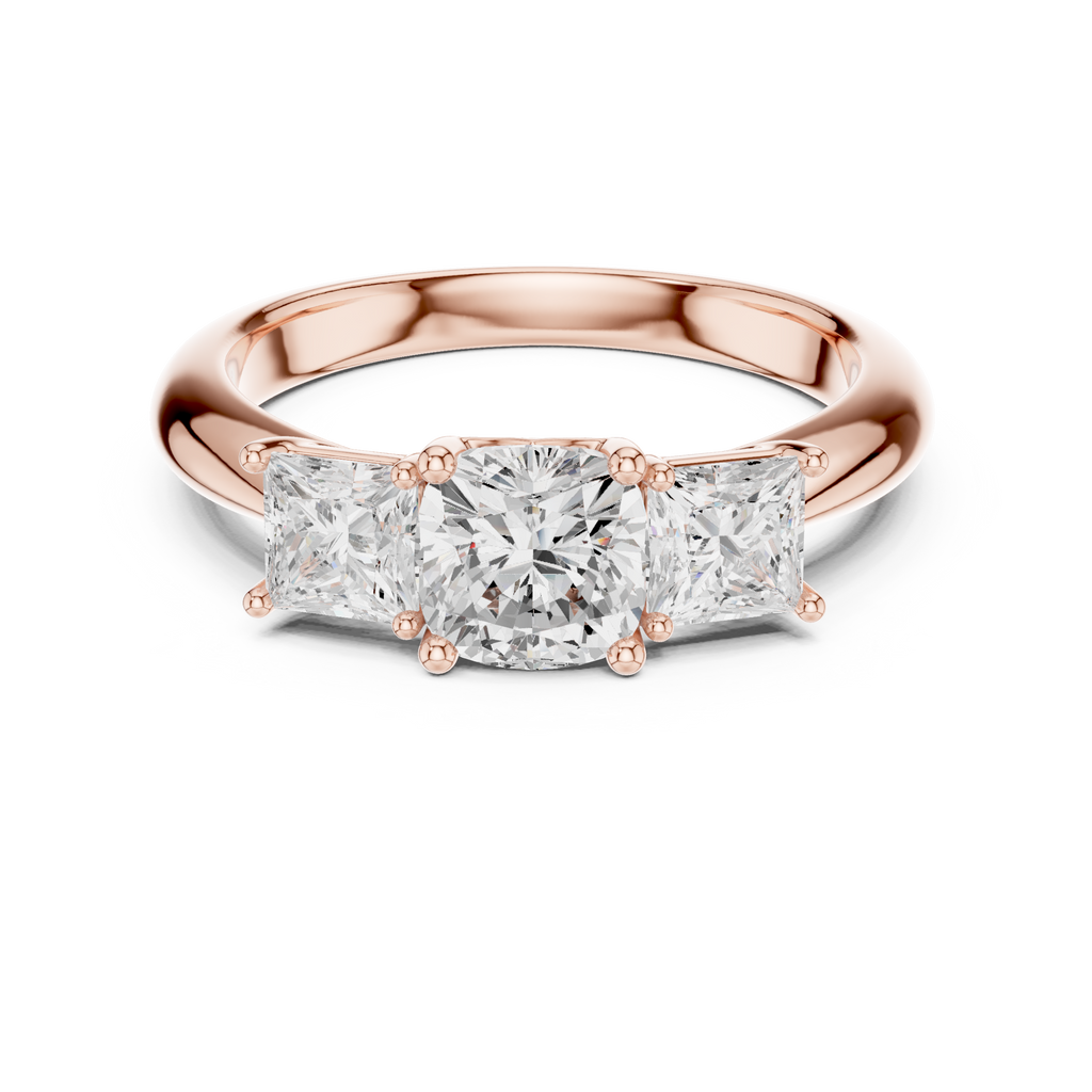 Cushion & Princess Three-Stone Diamond Engagement Ring