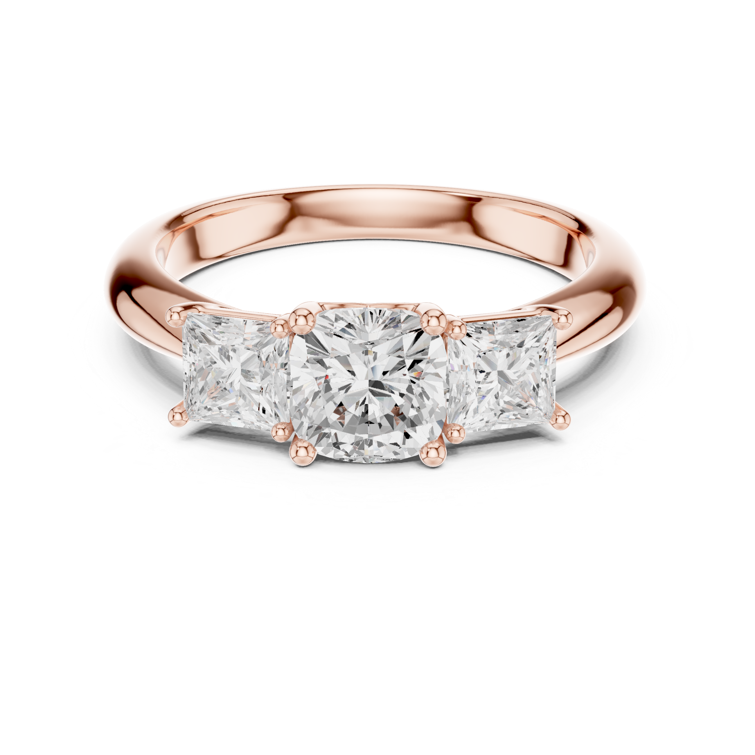 Cushion & Princess Three-Stone Diamond Engagement Ring