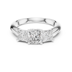 Cushion & Princess Three-Stone Diamond Engagement Ring