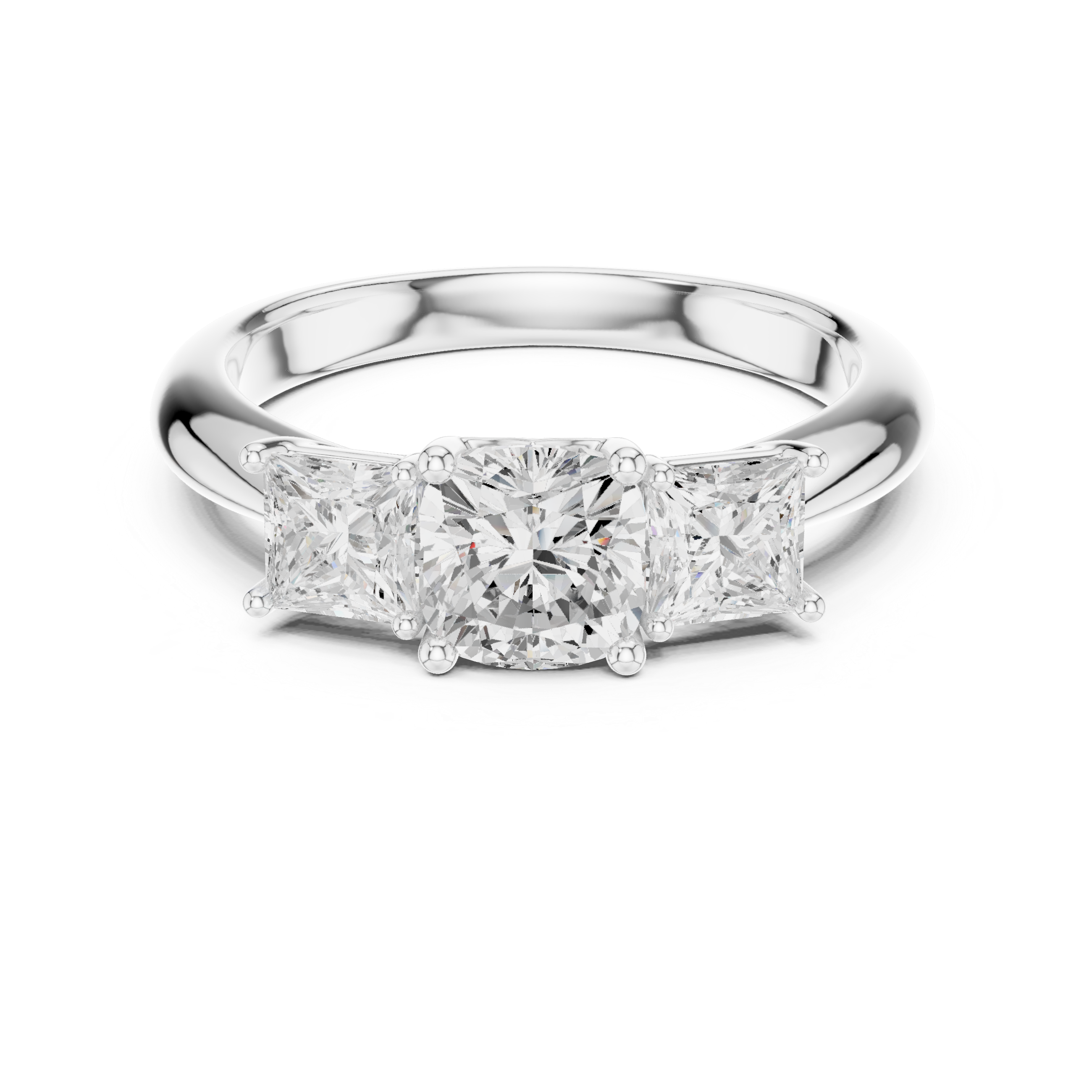 Cushion & Princess Three-Stone Diamond Engagement Ring