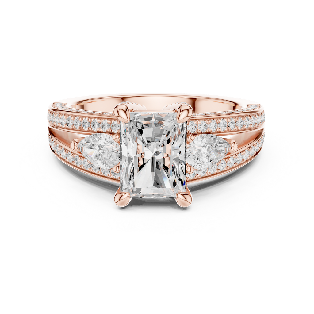 Radiant Cut Diamond & Pear Side Stone Engagement Ring