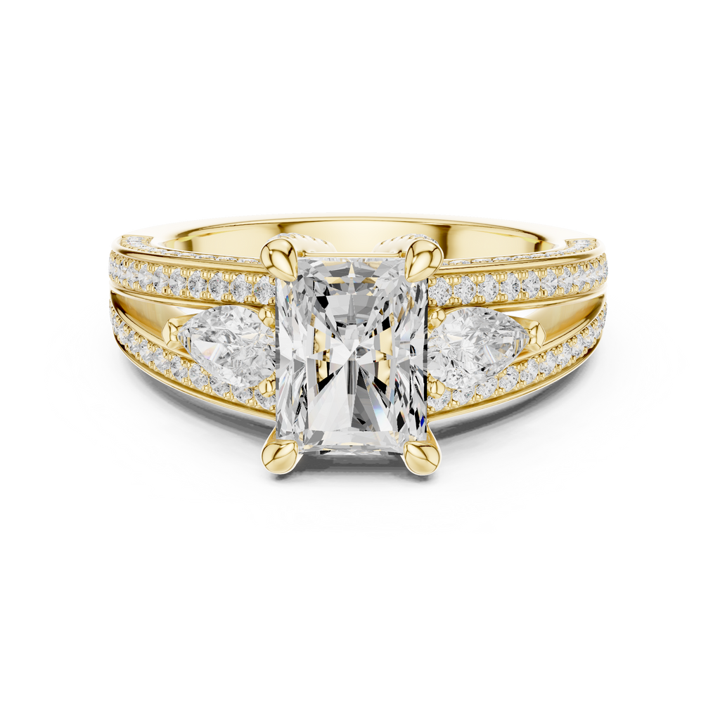 Radiant Cut Diamond & Pear Side Stone Engagement Ring