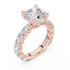 Cushion Cut Eternity Engagement Ring with Double Row Diamond Band