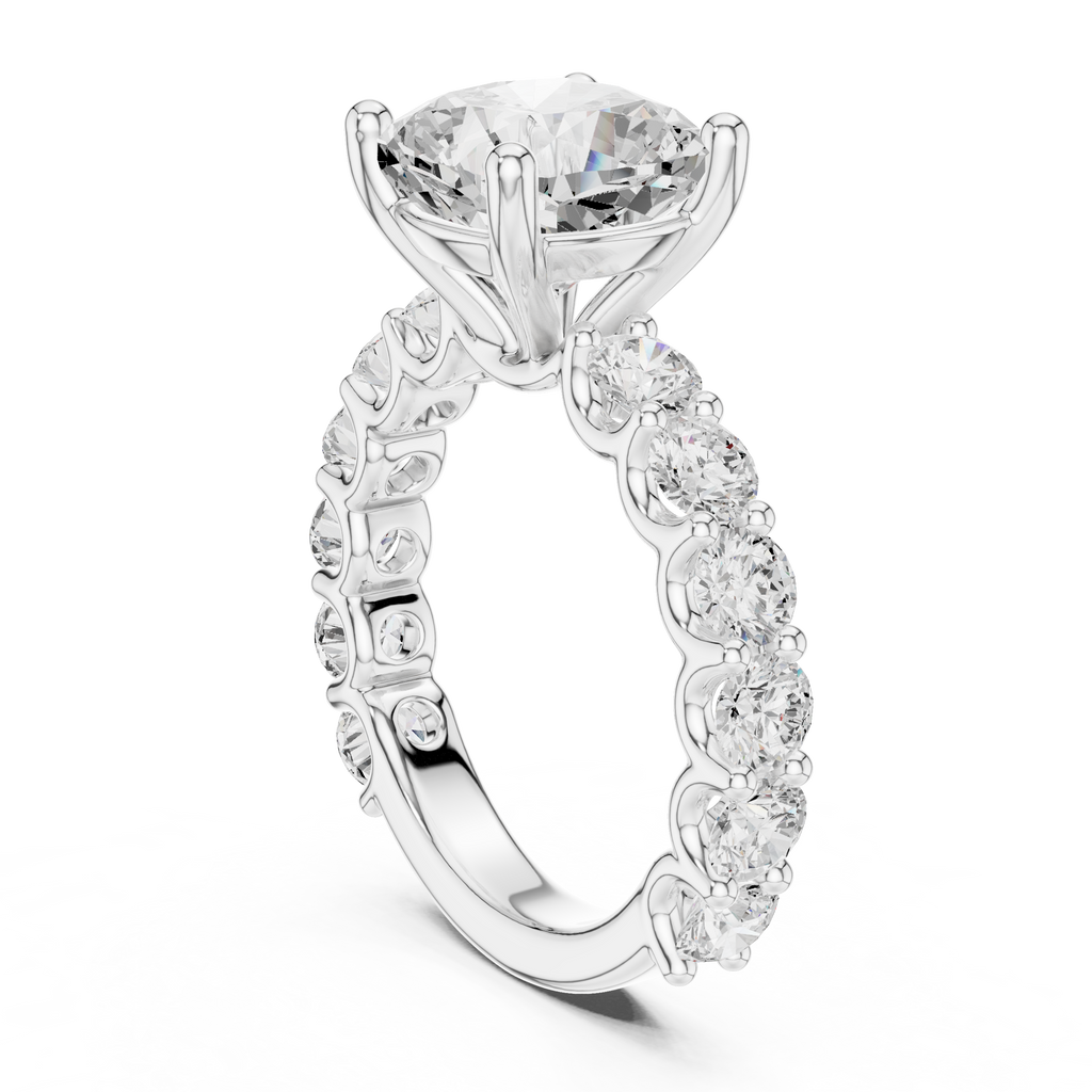 Cushion Cut Eternity Engagement Ring with Double Row Diamond Band