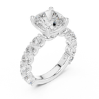 Cushion Cut Eternity Engagement Ring with Double Row Diamond Band