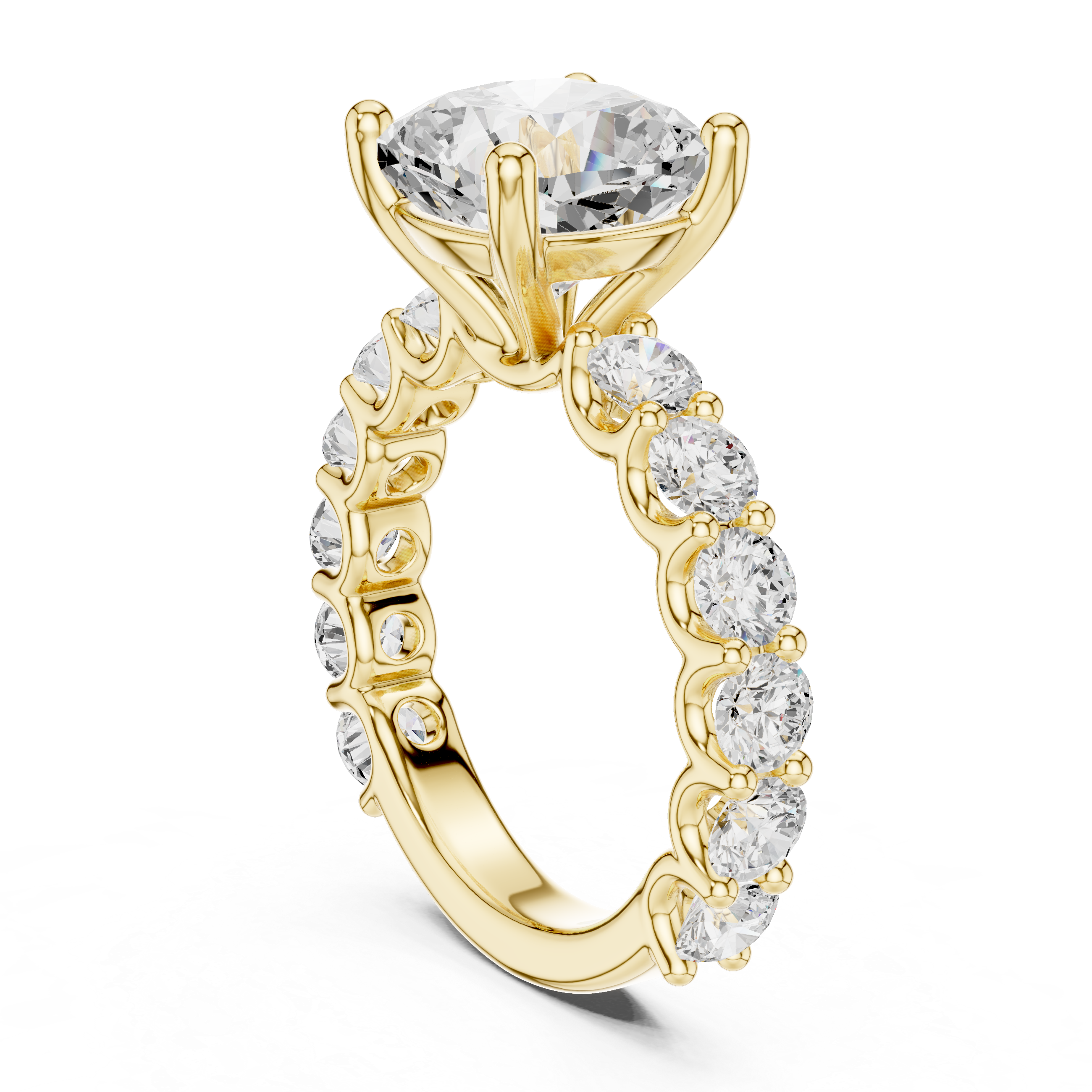 Cushion Cut Eternity Engagement Ring with Double Row Diamond Band