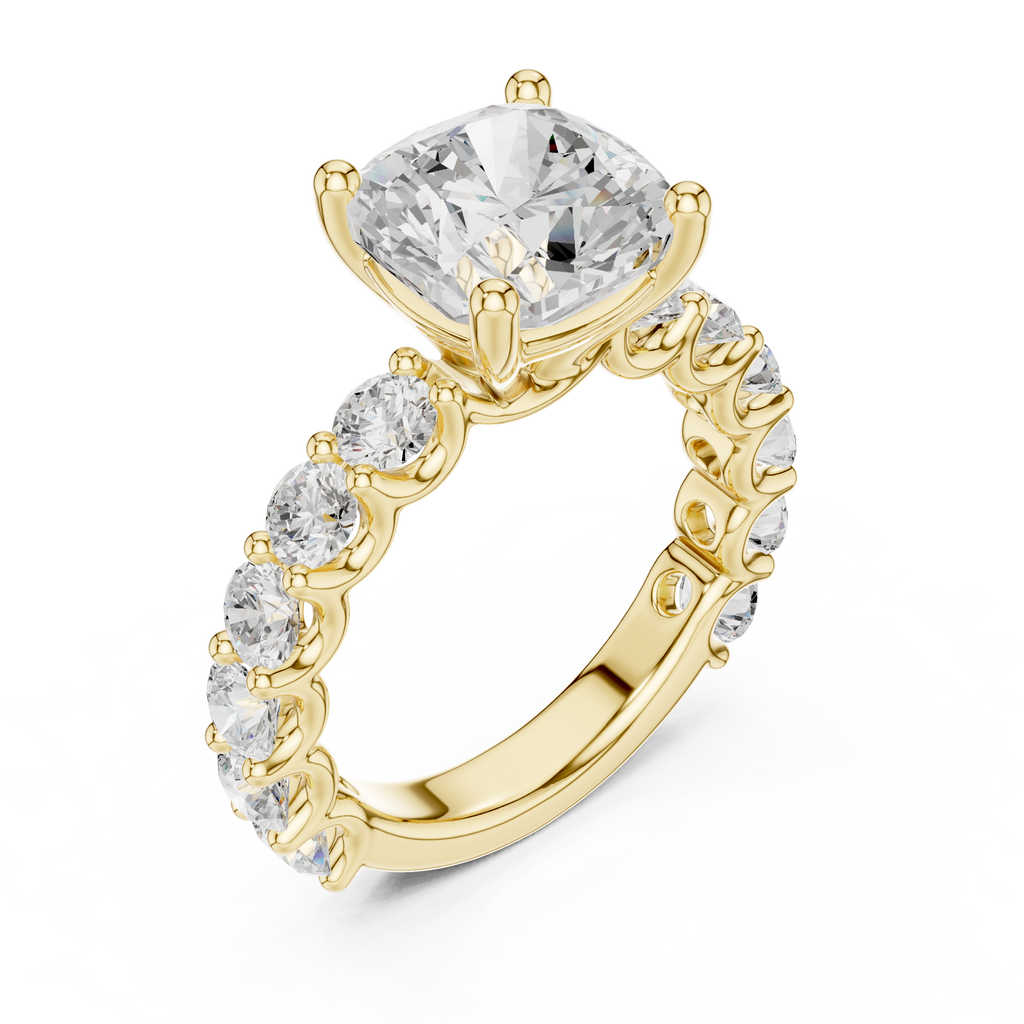 Cushion Cut Eternity Engagement Ring with Double Row Diamond Band