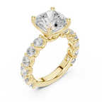 Cushion Cut Eternity Engagement Ring with Double Row Diamond Band