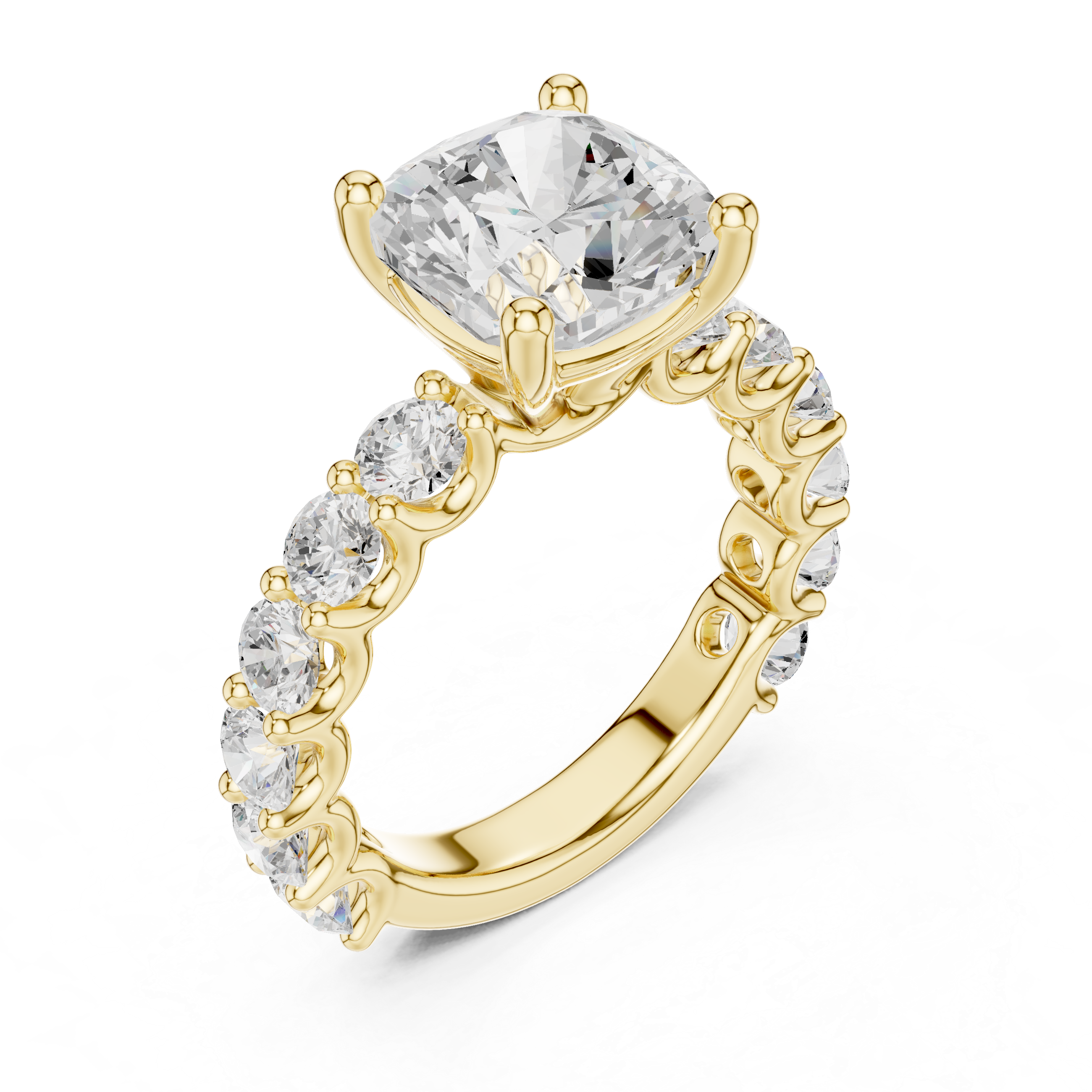 Cushion Cut Eternity Engagement Ring with Double Row Diamond Band