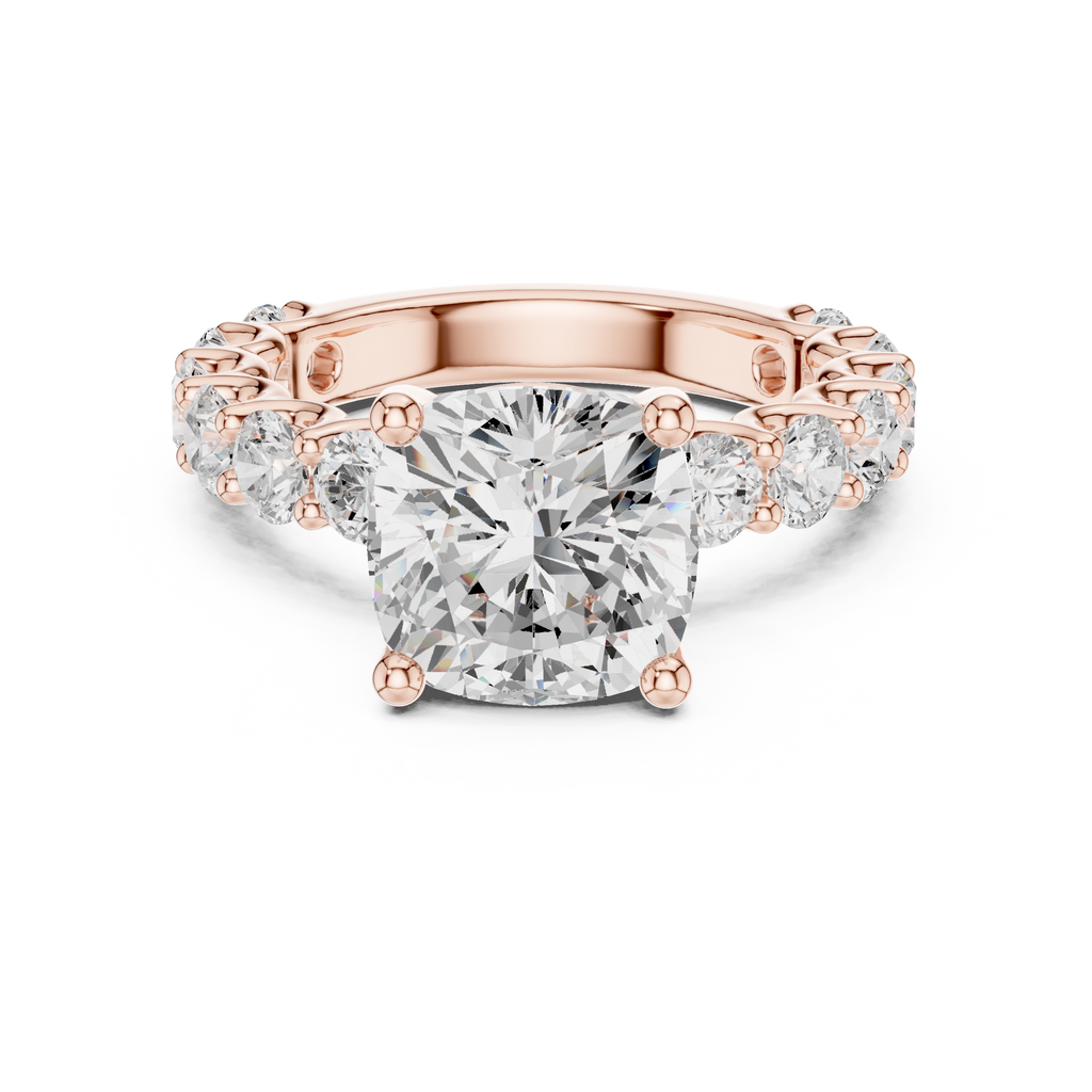 Cushion Cut Eternity Engagement Ring with Double Row Diamond Band