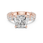 Cushion Cut Eternity Engagement Ring with Double Row Diamond Band