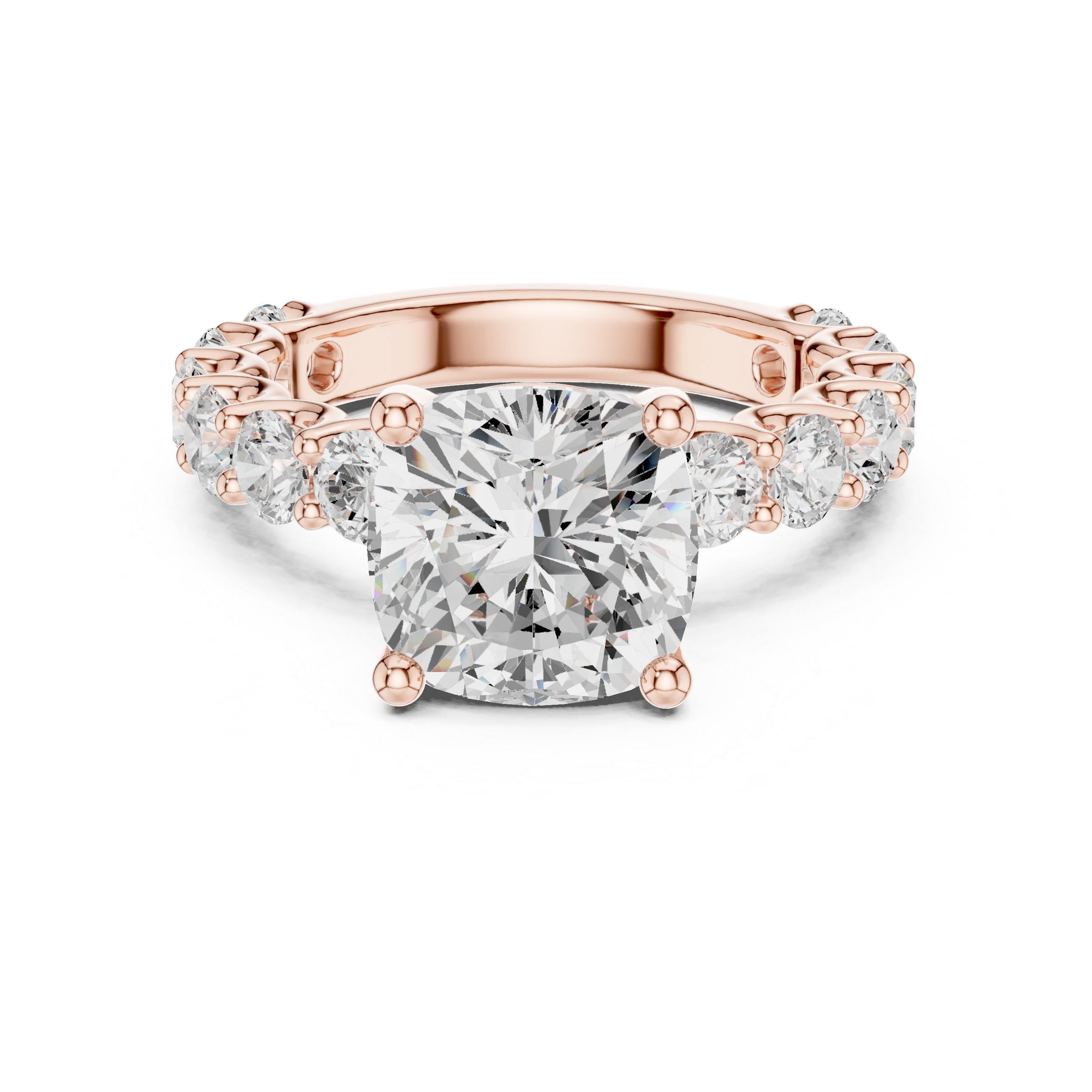 Cushion Cut Eternity Engagement Ring with Double Row Diamond Band