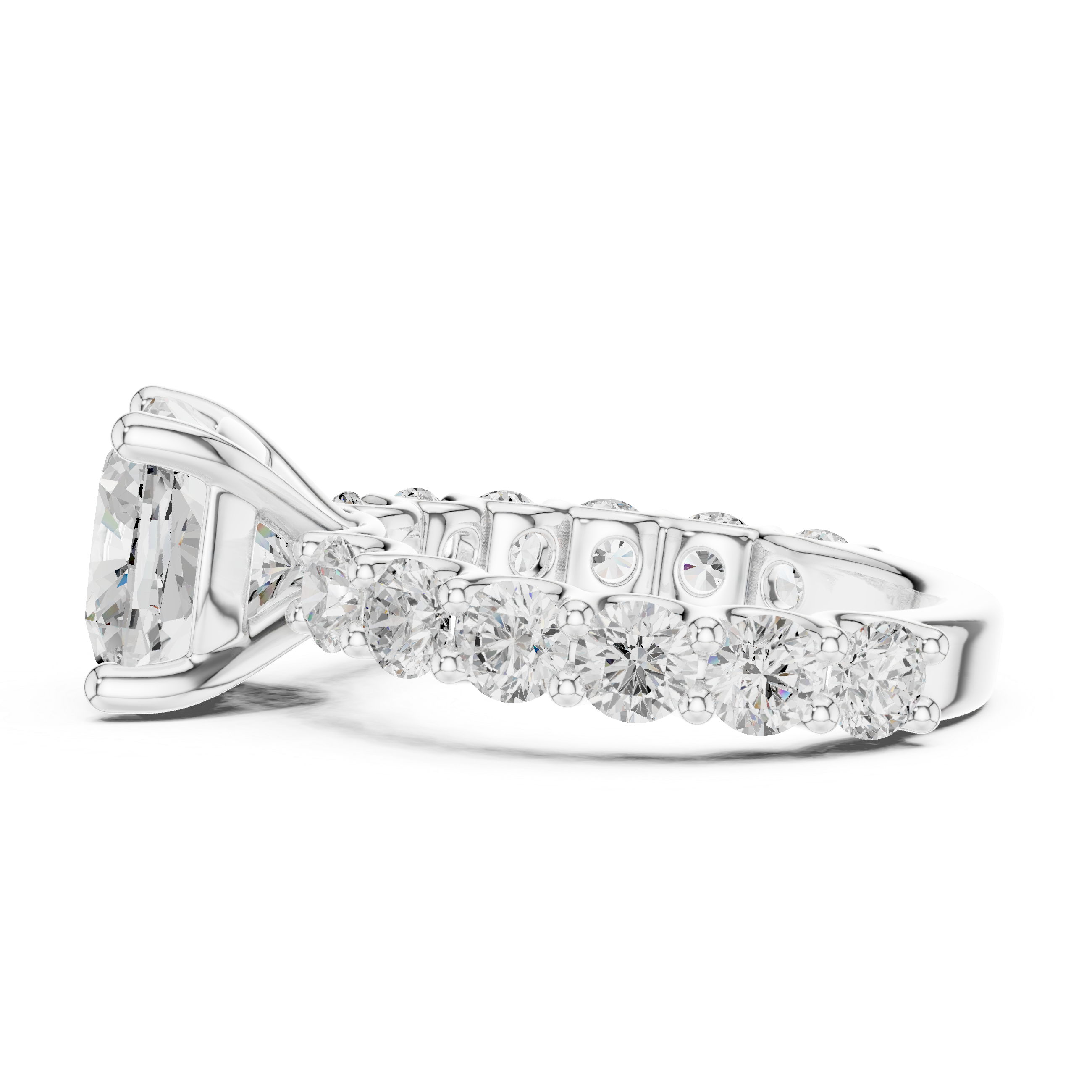 Cushion Cut Eternity Engagement Ring with Double Row Diamond Band
