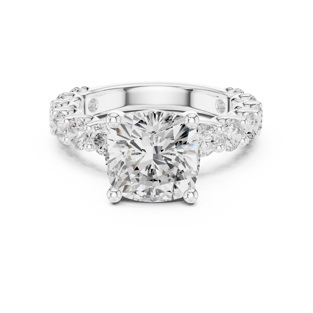 Cushion Cut Eternity Engagement Ring with Double Row Diamond Band