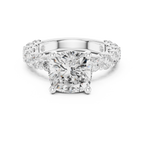 Cushion Cut Eternity Engagement Ring with Double Row Diamond Band