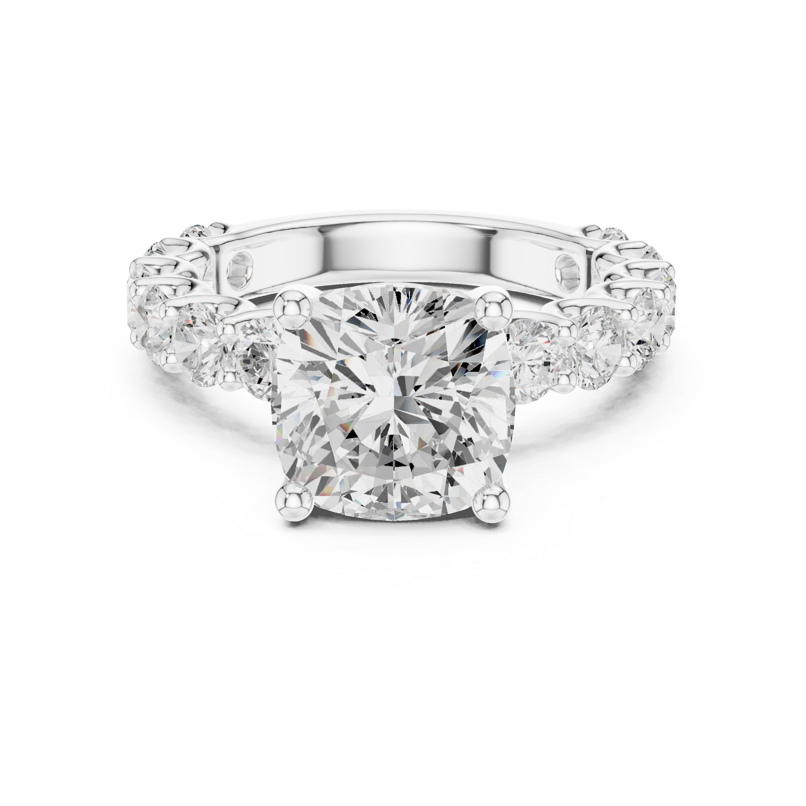 Cushion Cut Eternity Engagement Ring with Double Row Diamond Band
