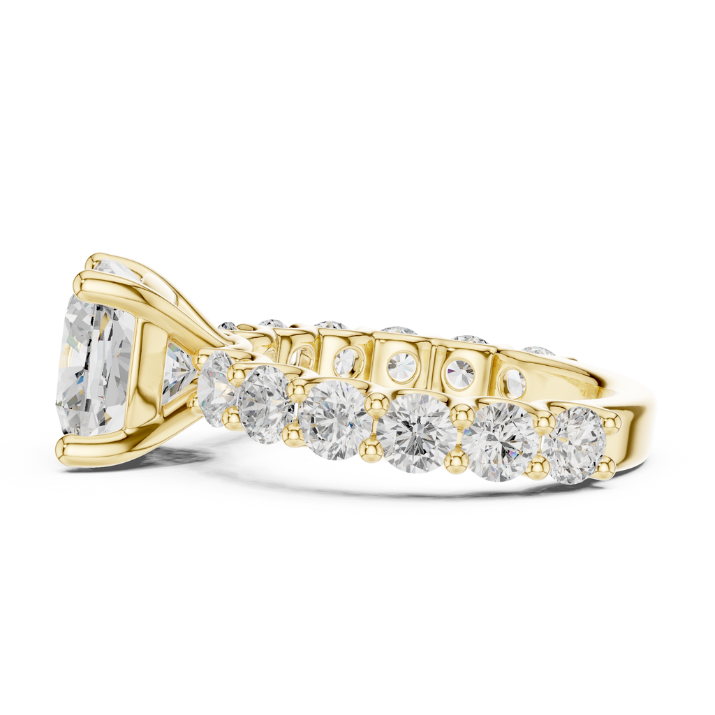 Cushion Cut Eternity Engagement Ring with Double Row Diamond Band