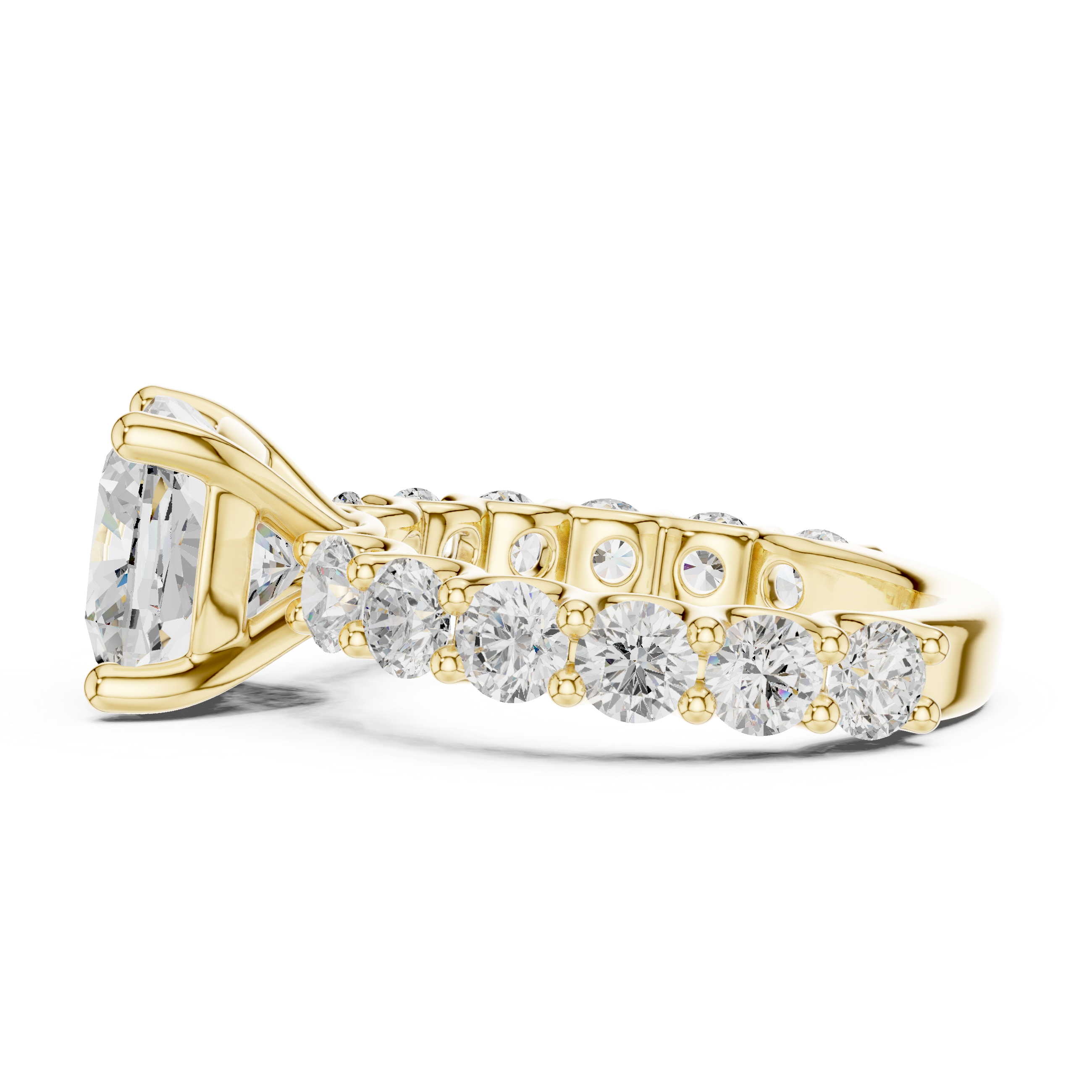 Cushion Cut Eternity Engagement Ring with Double Row Diamond Band