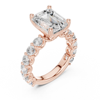 Emerald Cut Eternity Engagement Ring with Double Row Diamond Band