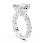 Emerald Cut Eternity Engagement Ring with Double Row Diamond Band