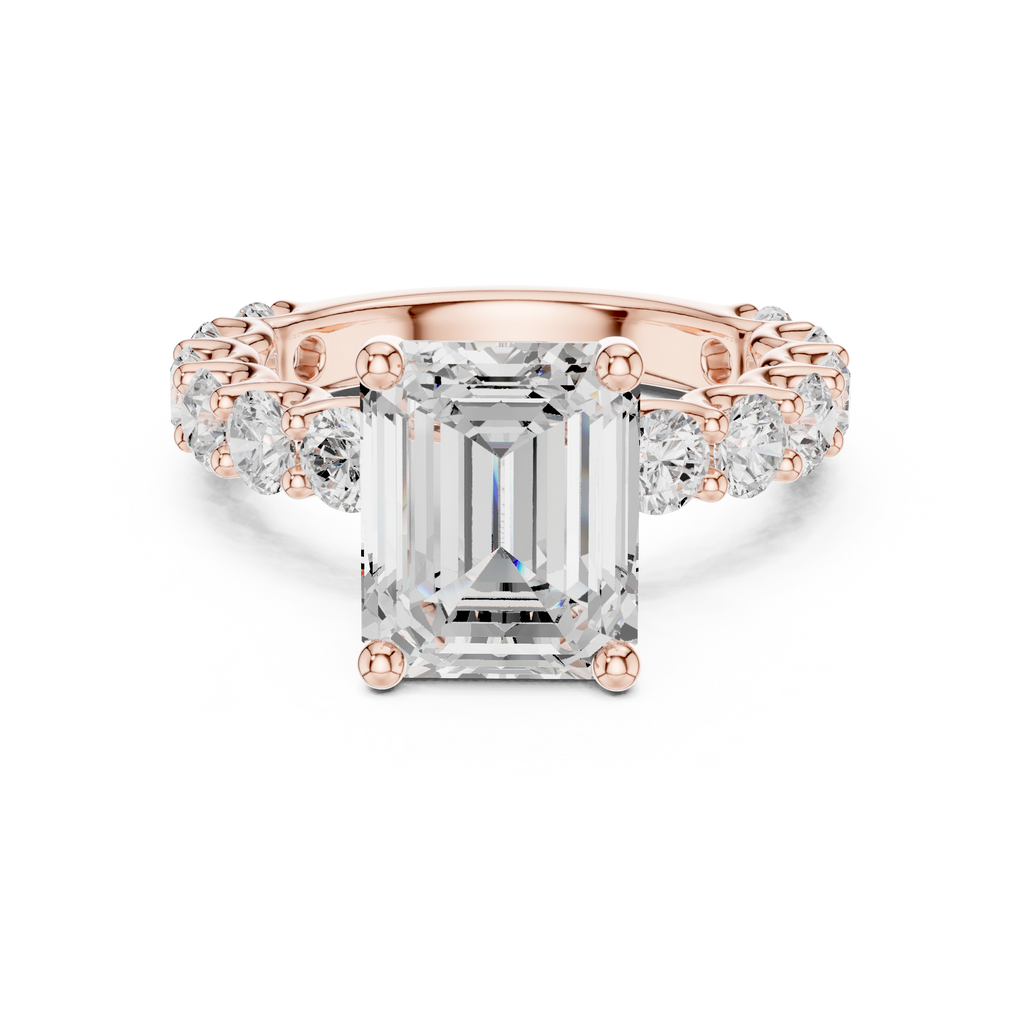 Emerald Cut Eternity Engagement Ring with Double Row Diamond Band