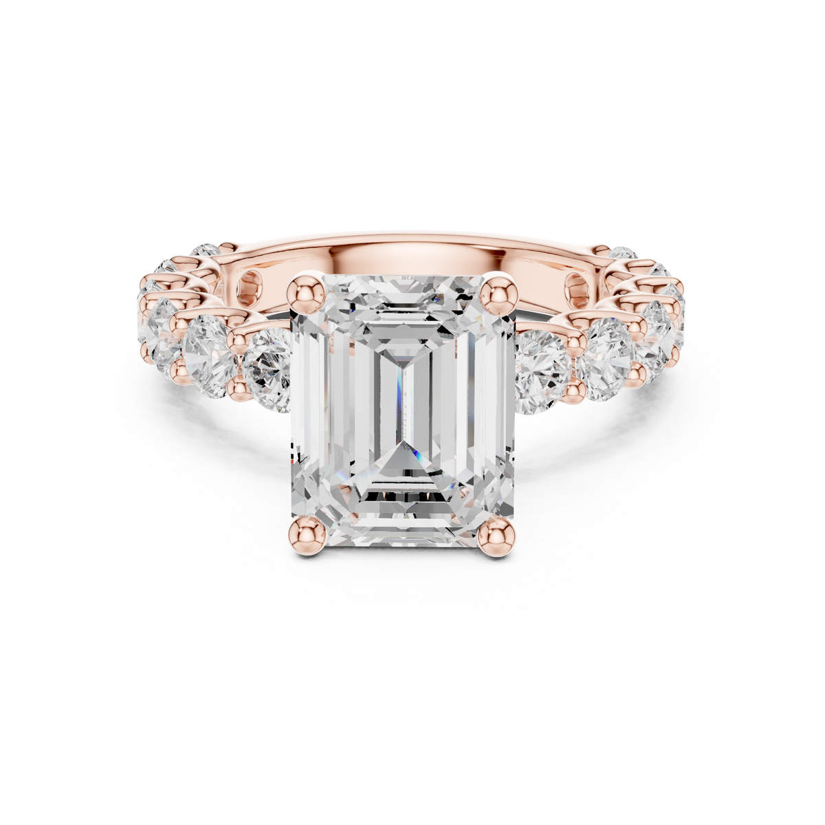 Emerald Cut Eternity Engagement Ring with Double Row Diamond Band – view 5 of 12, lab grown diamond band | Jewelix Atelier