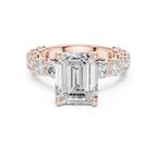 Emerald Cut Eternity Engagement Ring with Double Row Diamond Band