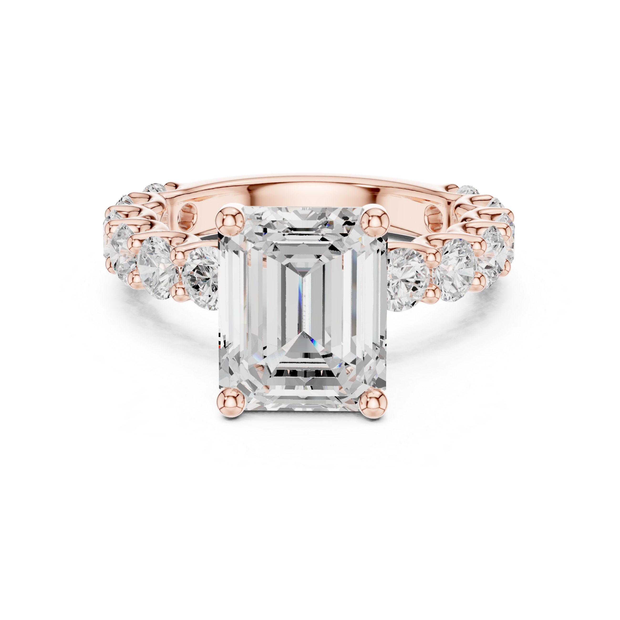 Emerald Cut Eternity Engagement Ring with Double Row Diamond Band