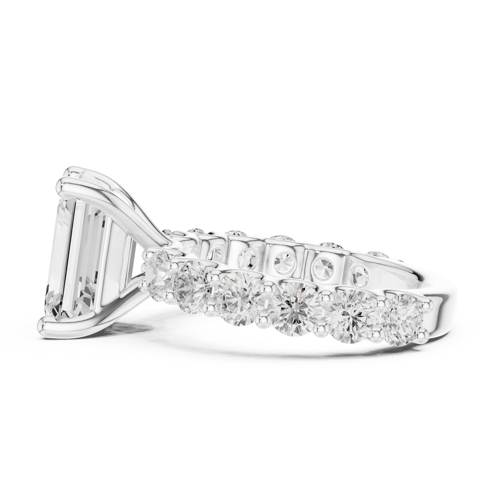 Emerald Cut Eternity Engagement Ring with Double Row Diamond Band