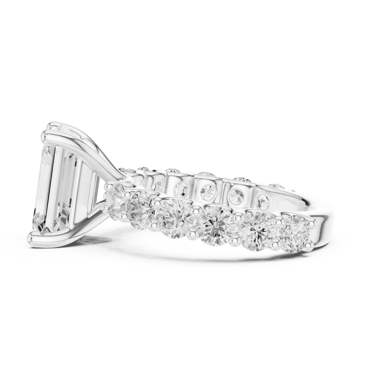 Emerald Cut Eternity Engagement Ring with Double Row Diamond Band – view 4 of 12, lab grown diamond band | Jewelix Atelier
