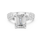 Emerald Cut Eternity Engagement Ring with Double Row Diamond Band
