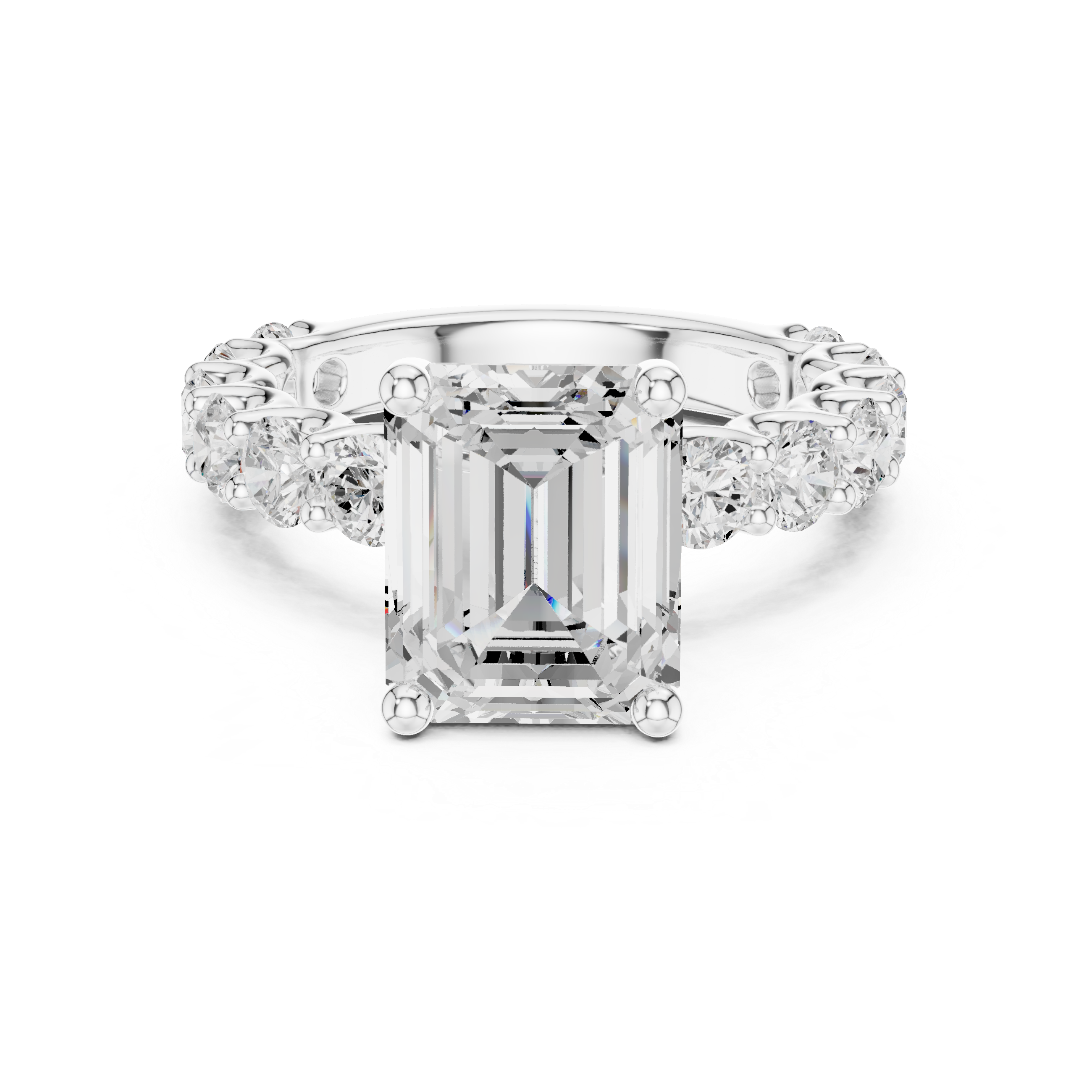 Emerald Cut Eternity Engagement Ring with Double Row Diamond Band
