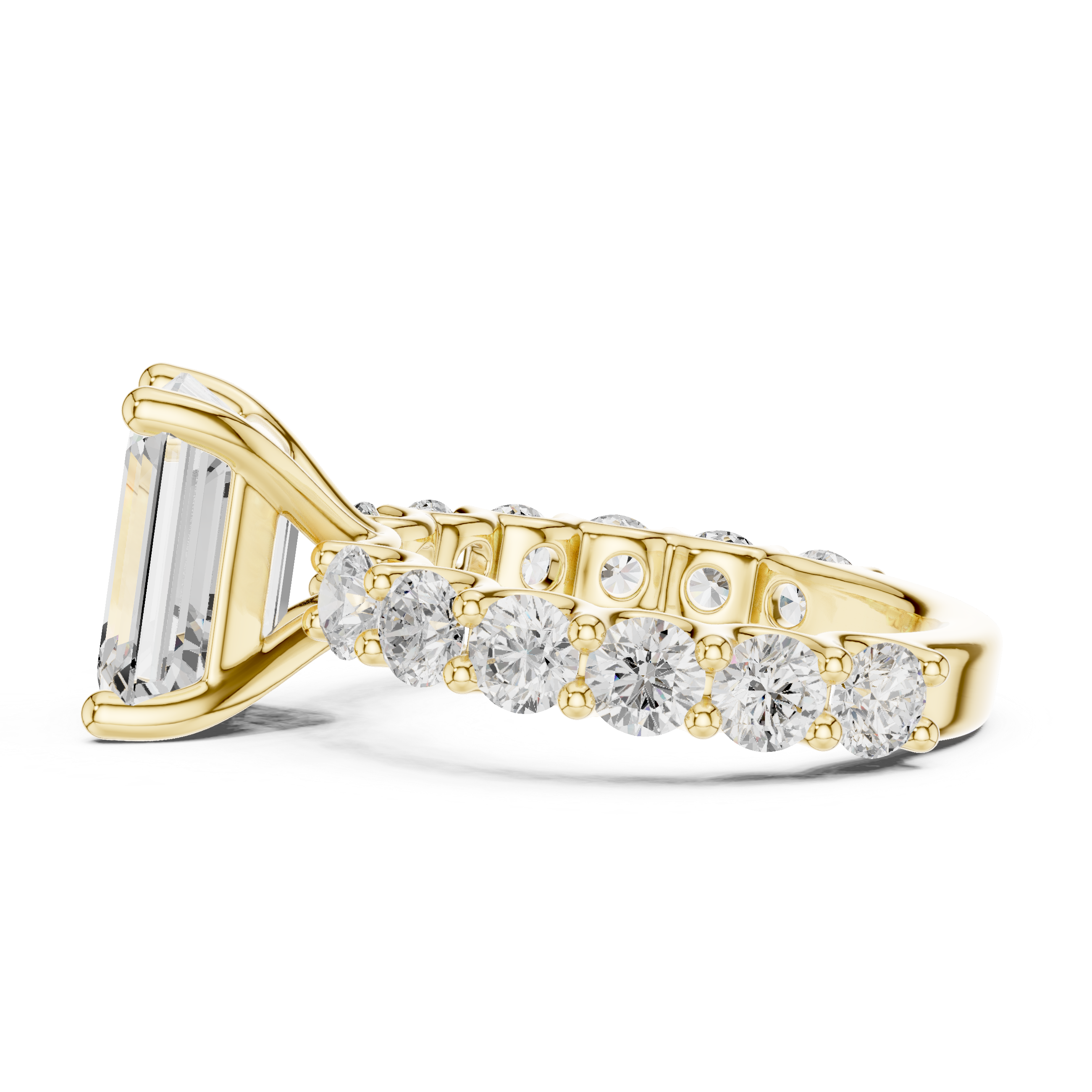 Emerald Cut Eternity Engagement Ring with Double Row Diamond Band