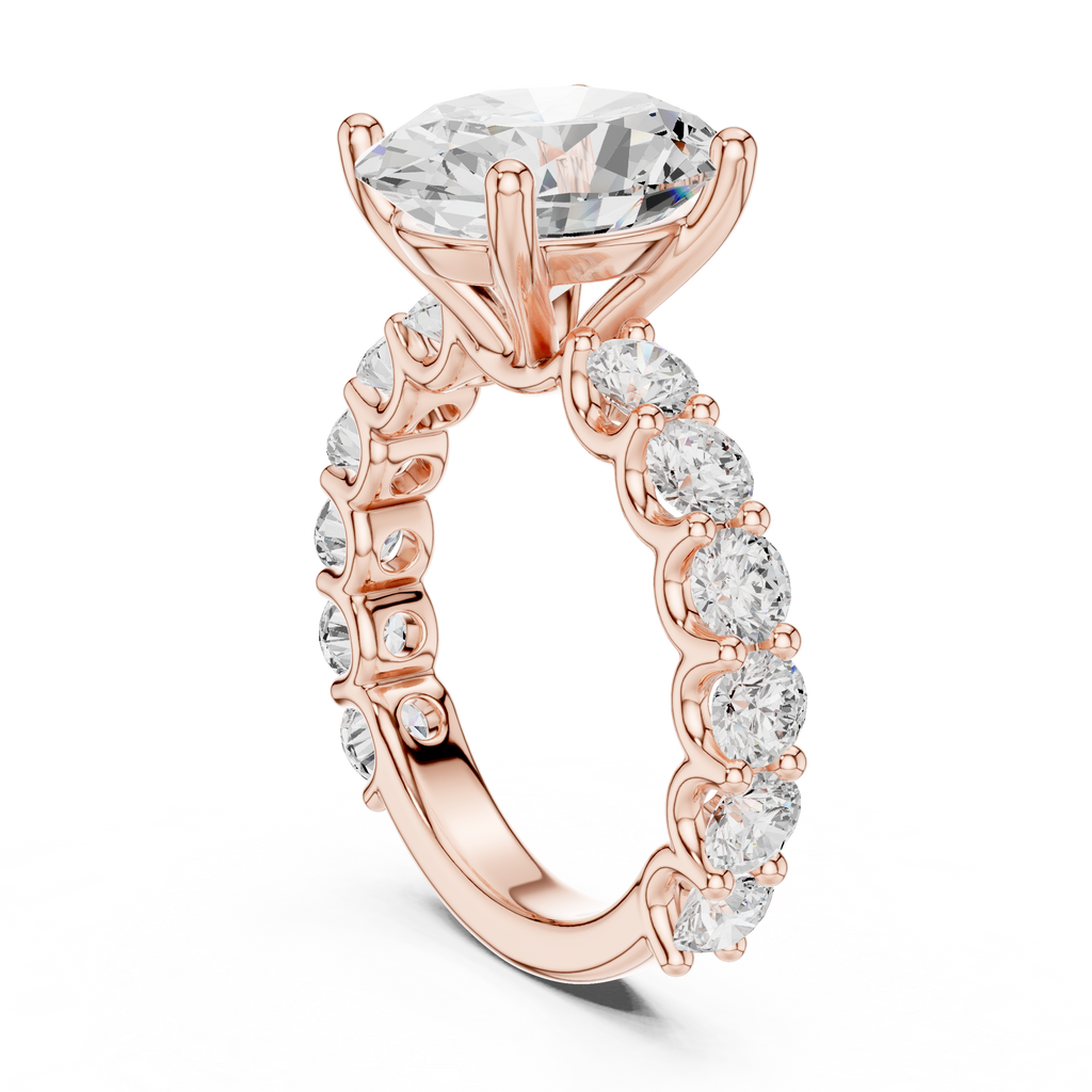 Oval Cut Eternity Diamond Engagement Ring with Double Row Band