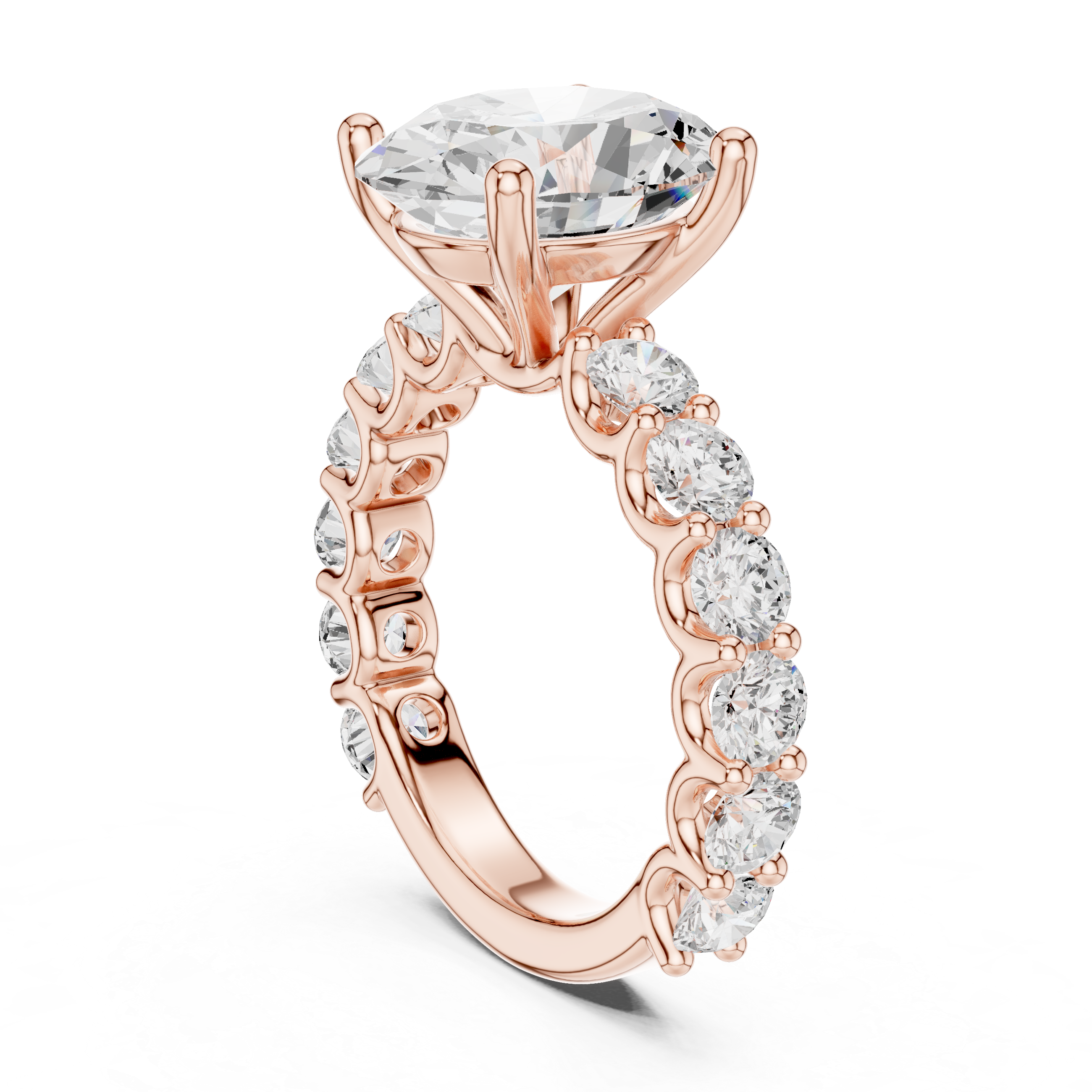 Oval Cut Eternity Diamond Engagement Ring with Double Row Band