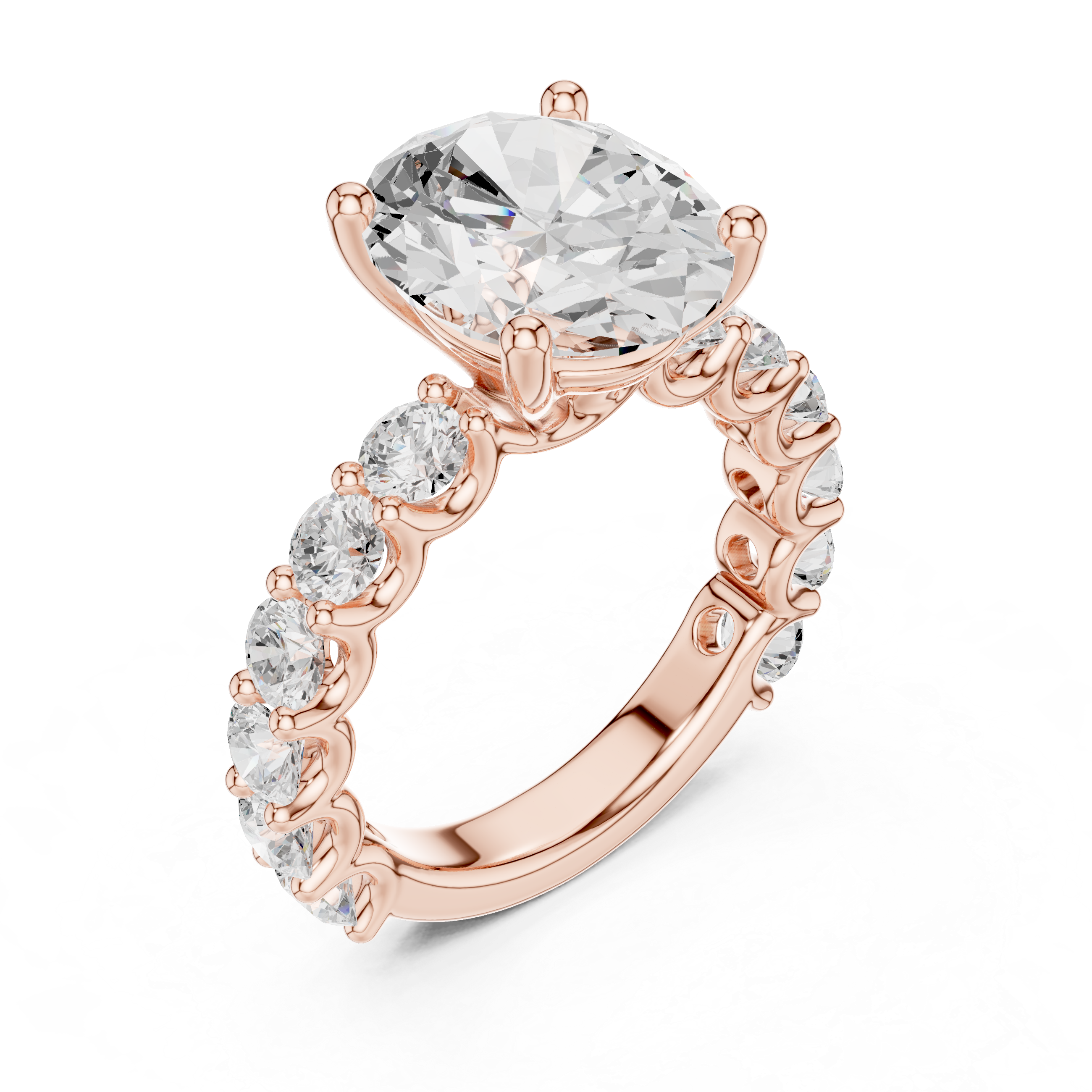 Oval Cut Eternity Diamond Engagement Ring with Double Row Band