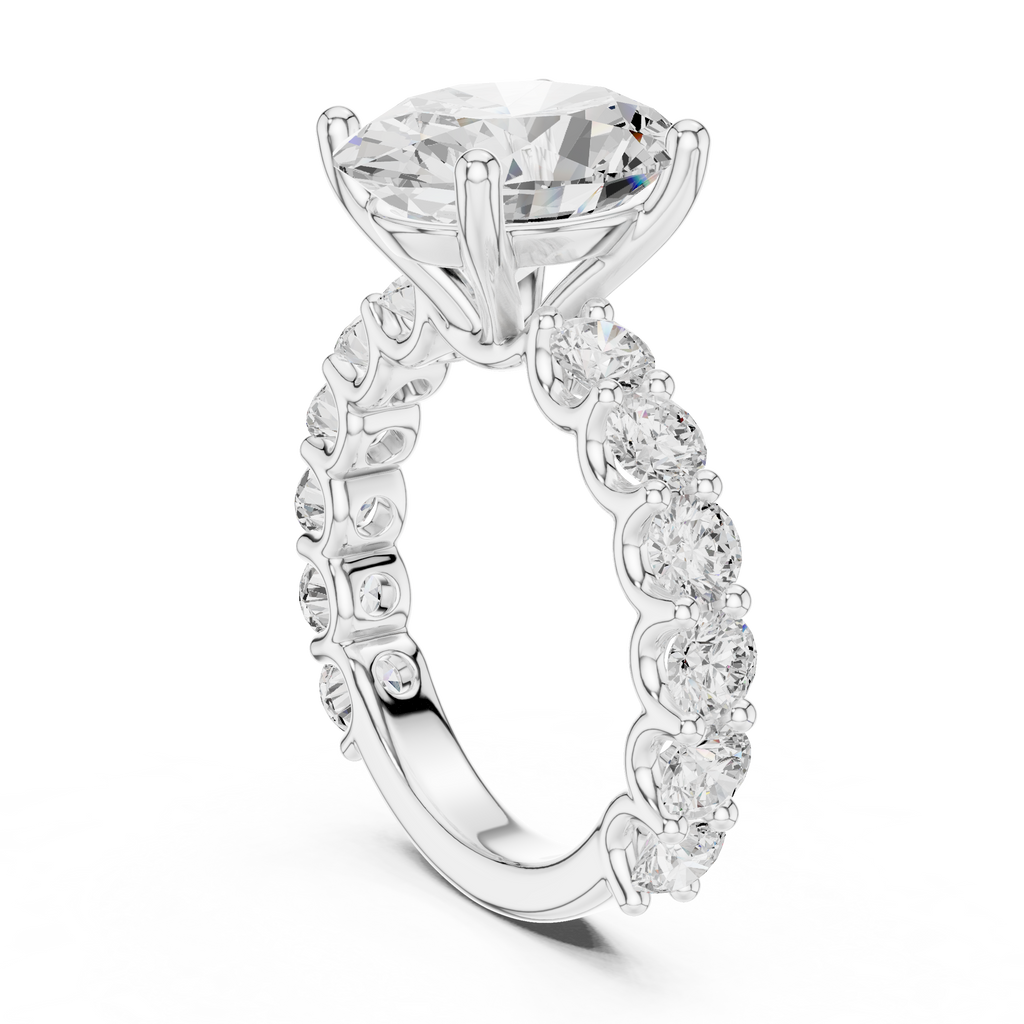 Oval Cut Eternity Diamond Engagement Ring with Double Row Band