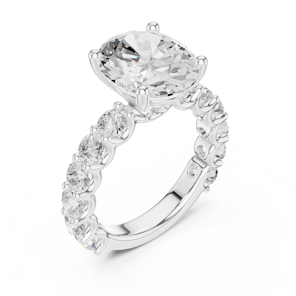 Oval Cut Eternity Diamond Engagement Ring with Double Row Band