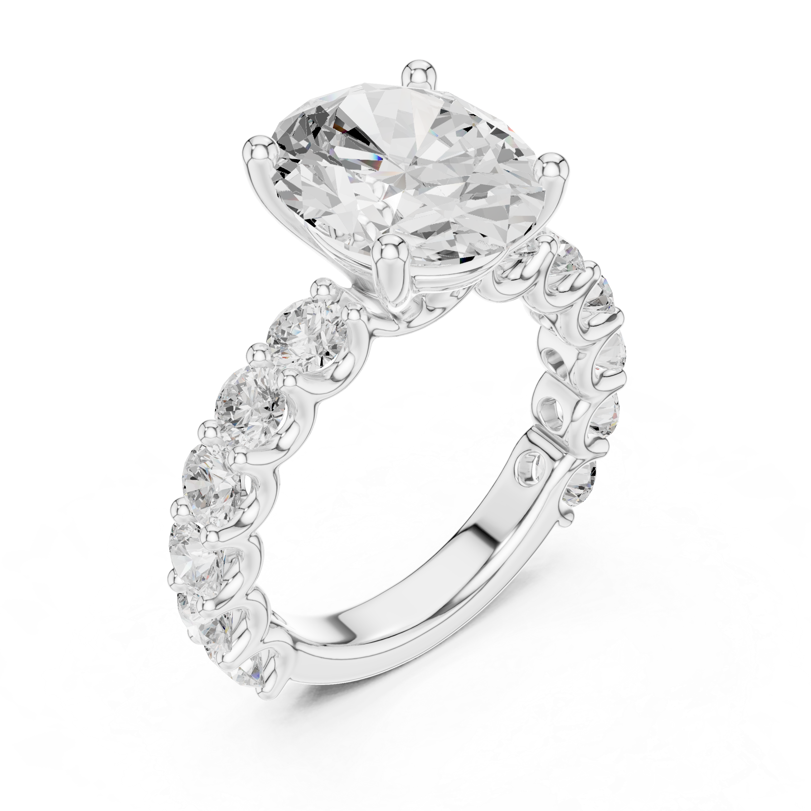 Oval Cut Eternity Diamond Engagement Ring with Double Row Band