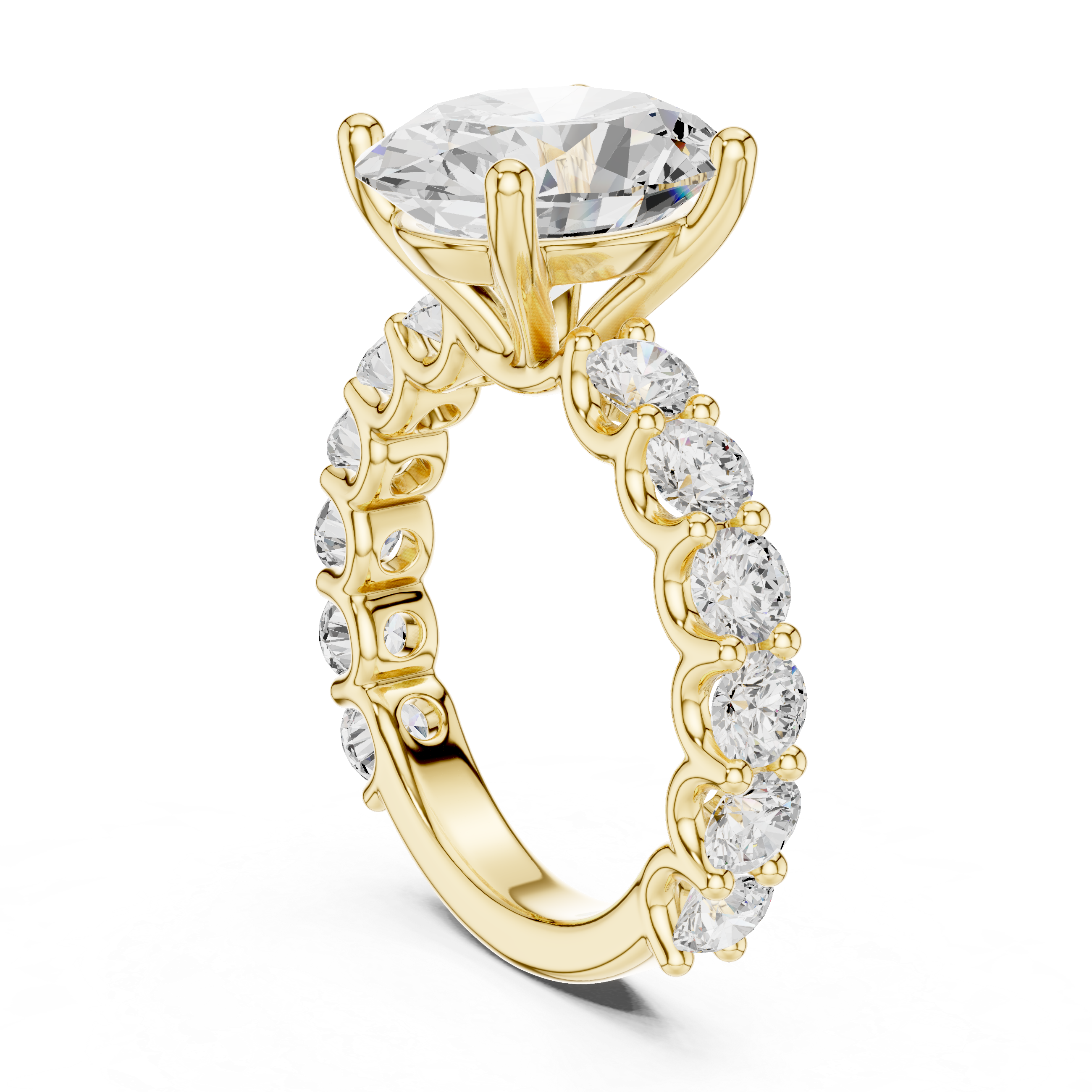 Oval Cut Eternity Diamond Engagement Ring with Double Row Band