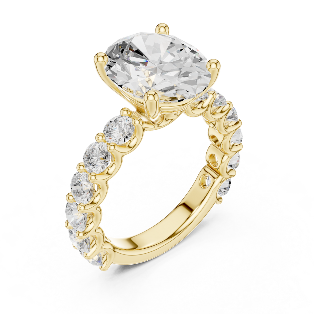 Oval Cut Eternity Diamond Engagement Ring with Double Row Band