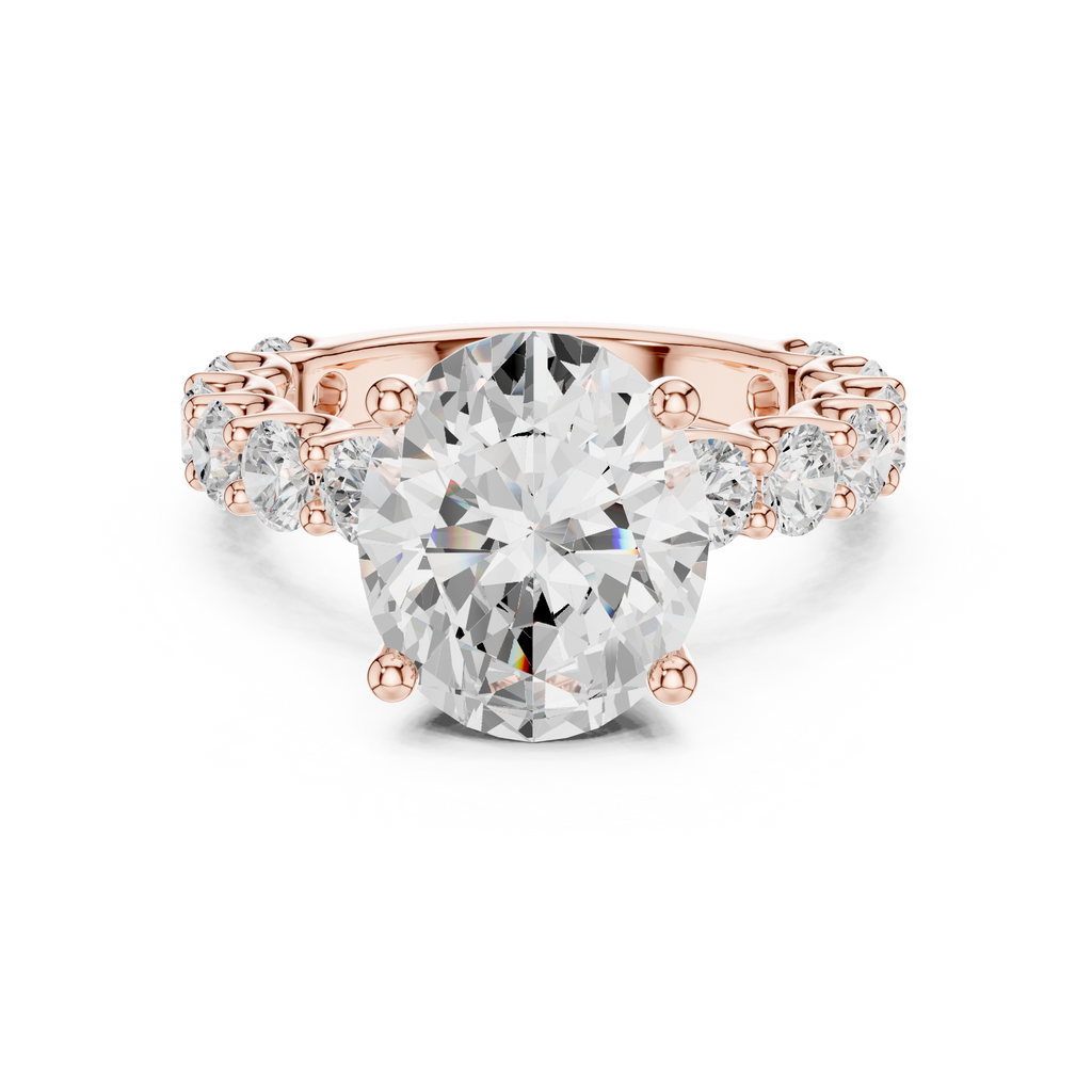 Oval Cut Eternity Diamond Engagement Ring with Double Row Band
