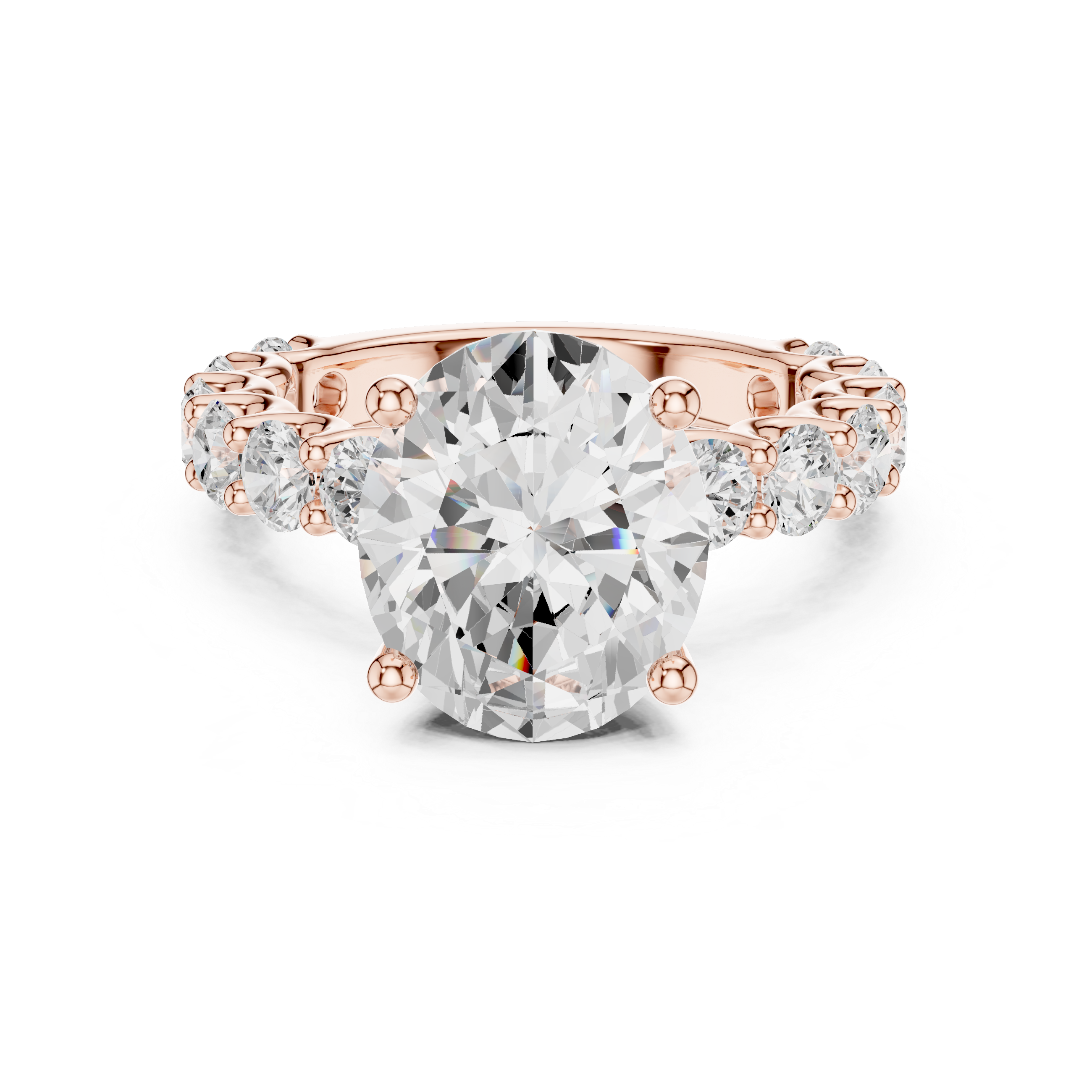 Oval Cut Eternity Diamond Engagement Ring with Double Row Band