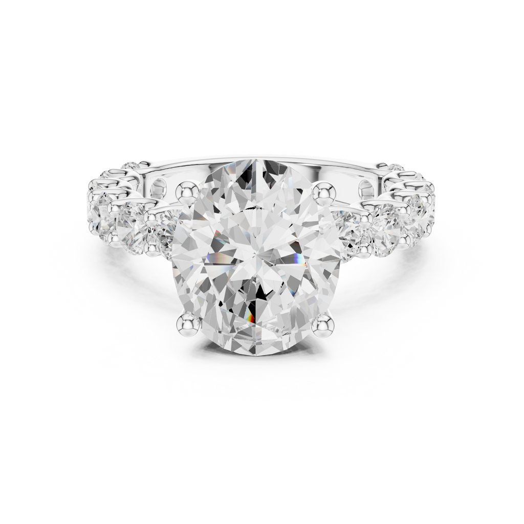 Oval Cut Eternity Diamond Engagement Ring with Double Row Band