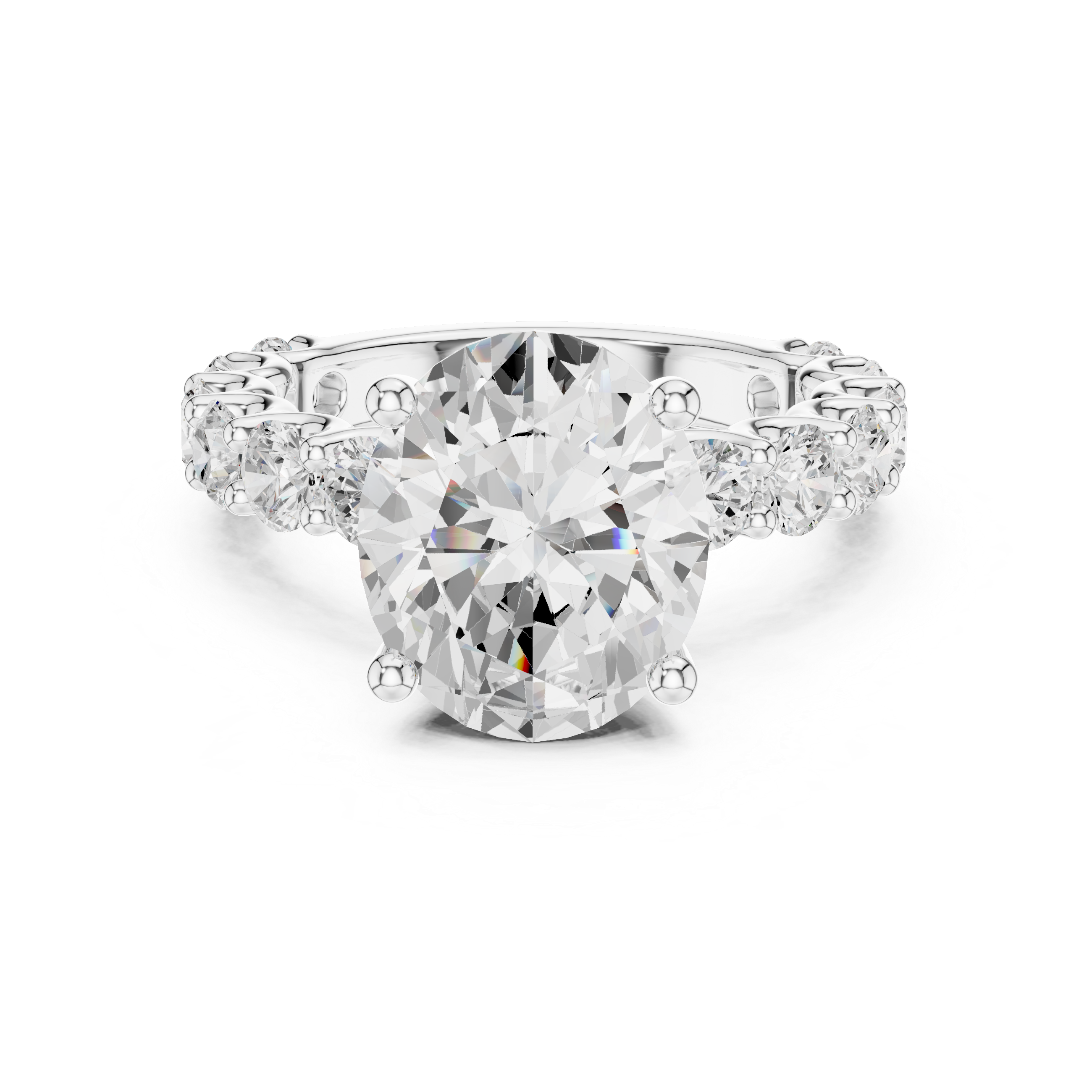 Oval Cut Eternity Diamond Engagement Ring with Double Row Band